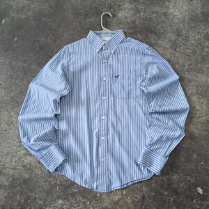 Vintage Hollister Shirt Mens M Blue Hickory Striped Y2K Long Sleeve Button Up